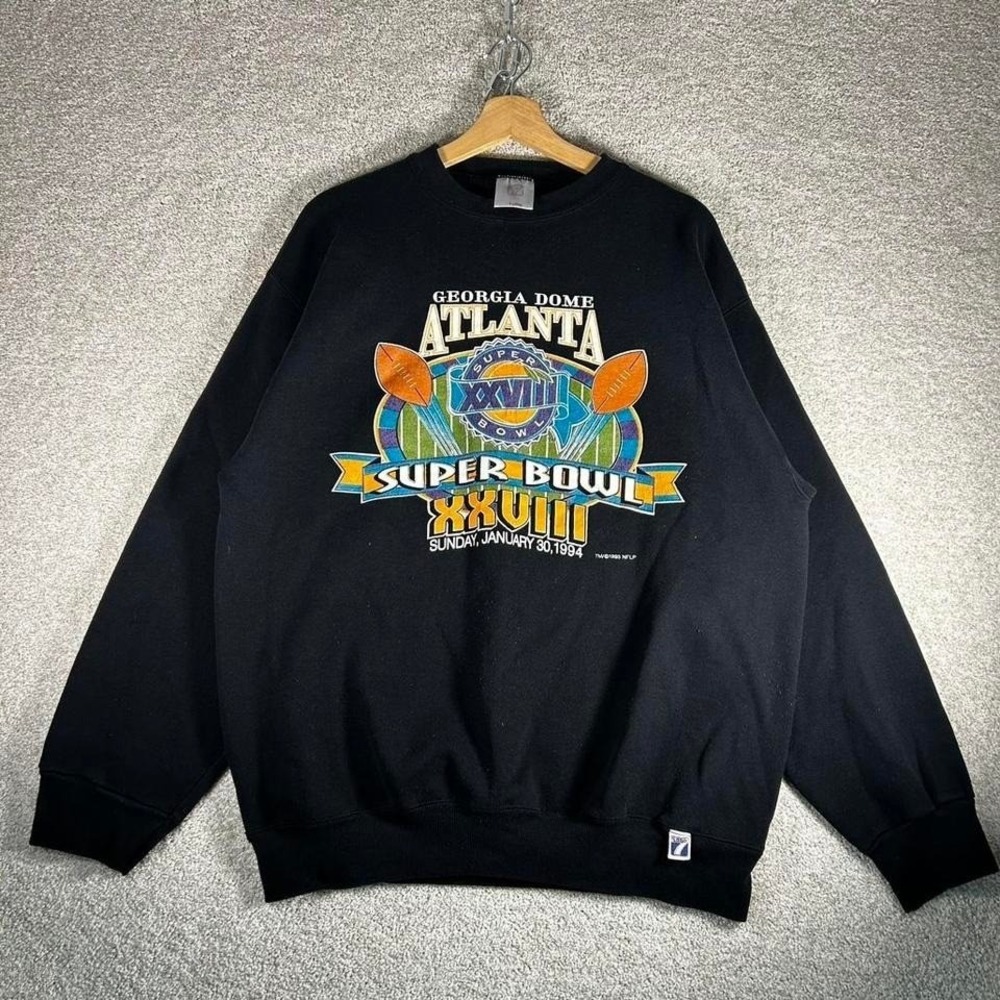 Vintage 1994 Logo 7 Atlanta Super Bowl XXVIII black crewneck sweatshirt Size XL